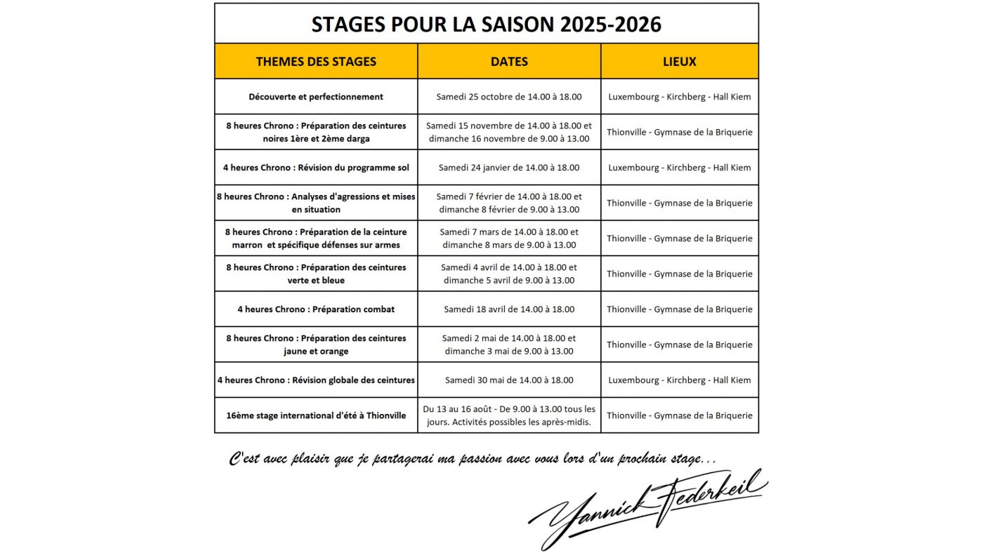 Stages pour la Saison 2025-2026